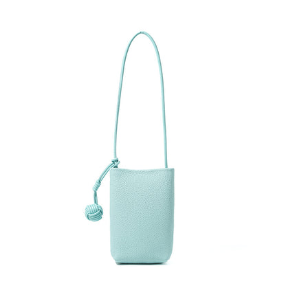 Cowhide Leather Micro Bucket Phone Crossbody Bag in Sky Blue