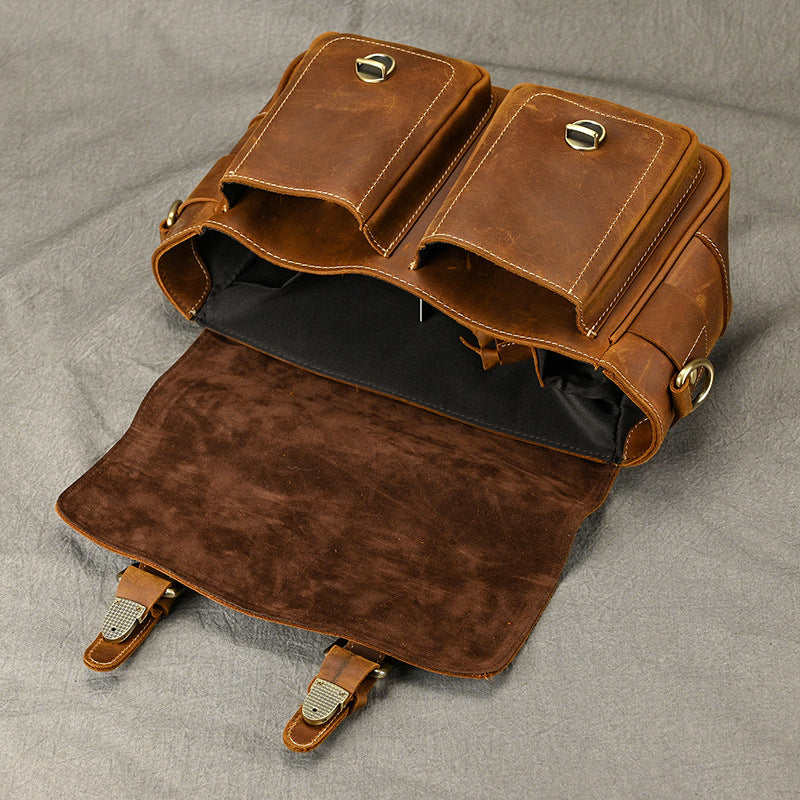 Open flap showing the two front pocket interiors