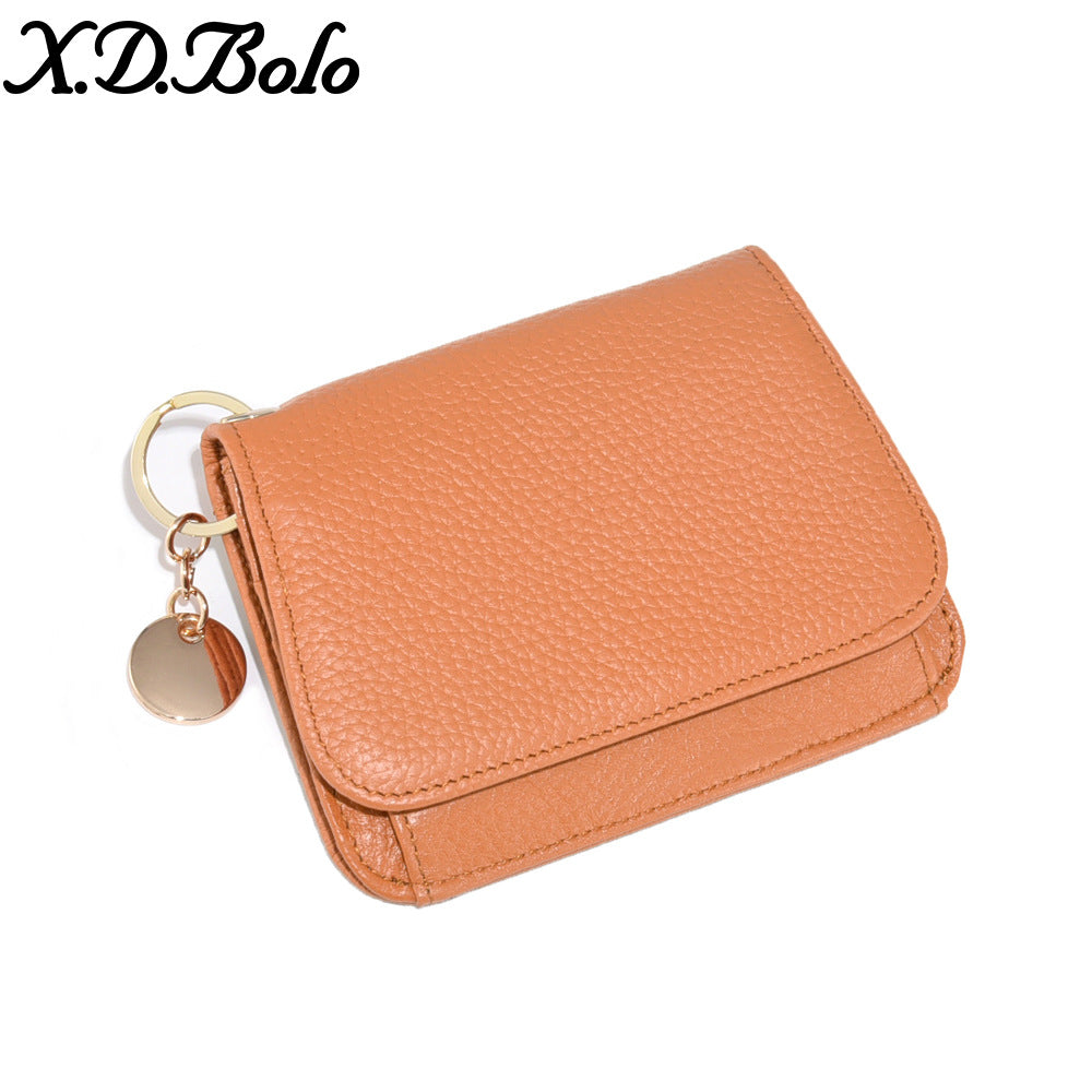 Genuine Leather RFID-Blocking Mini Wallet with Keyring Charm in Lake Blue