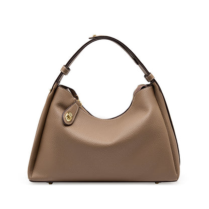 Dark gray cowhide leather shoulder bag front view on white background