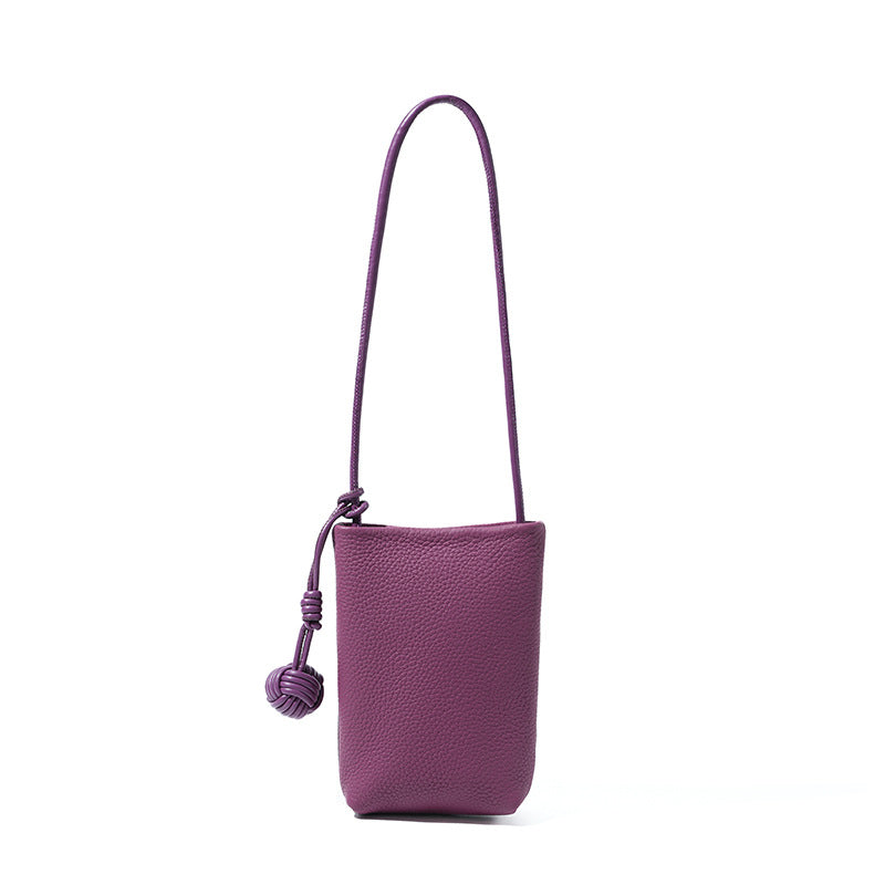 Cowhide Leather Micro Bucket Phone Crossbody Bag in Anemone Purple