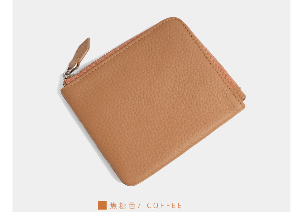 Coffee brown pebbled leather wallet with silver-tone hardware