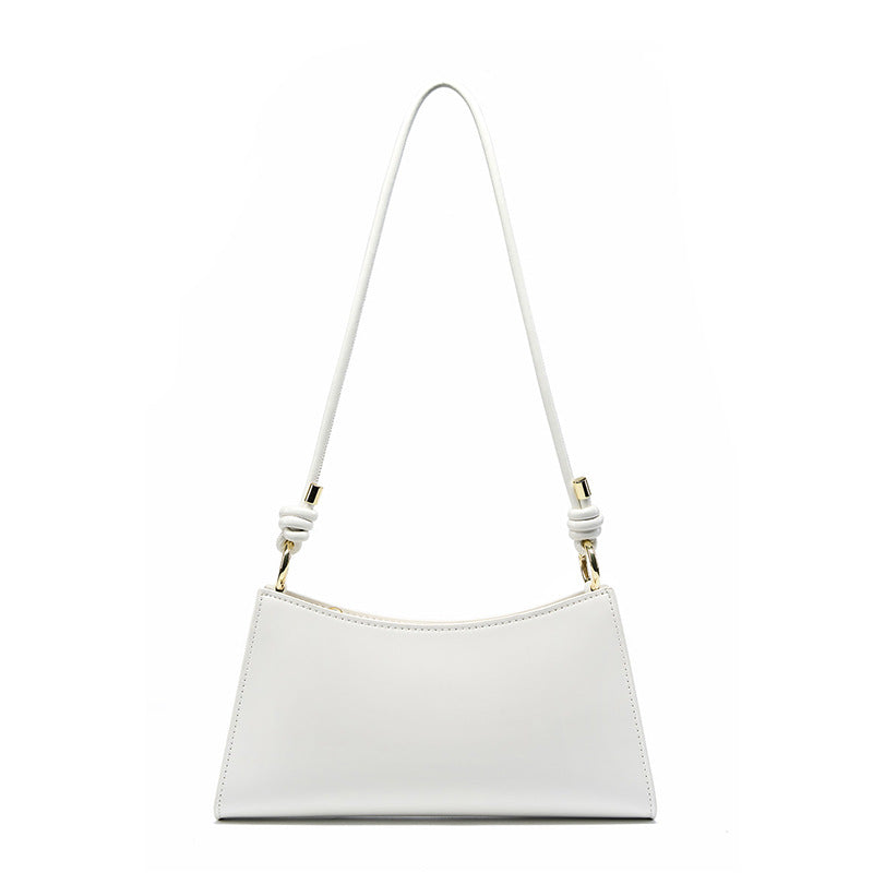 Cream white cowhide leather underarm bag with knotted strap detail