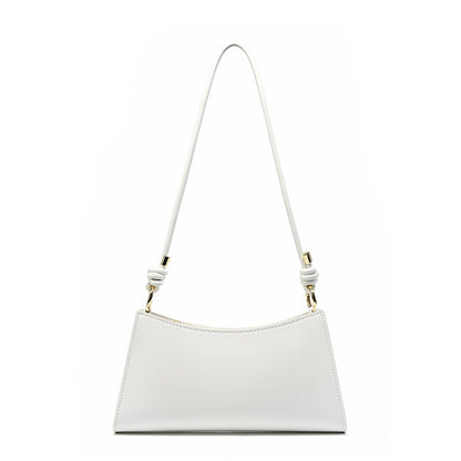 Cream white cowhide leather underarm bag with knotted strap detail