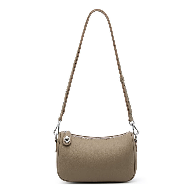Pebbled Cowhide Leather Crossbody Bag in Taupe