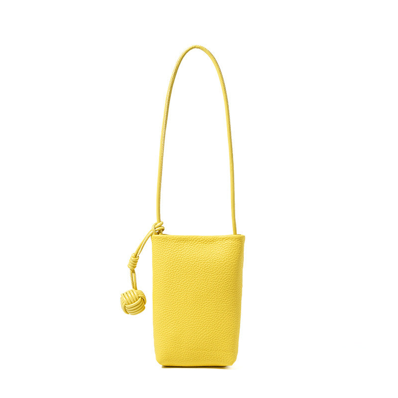 Cowhide Leather Micro Bucket Phone Crossbody Bag in Goose Egg Yolk