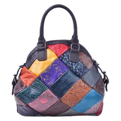 Rear patchwork panels on the soft cowhide handbag