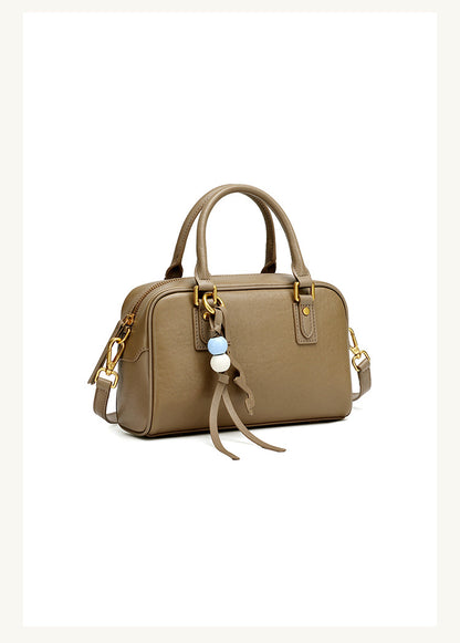 Cowhide Leather Double-Handle Pillow Crossbody Bag