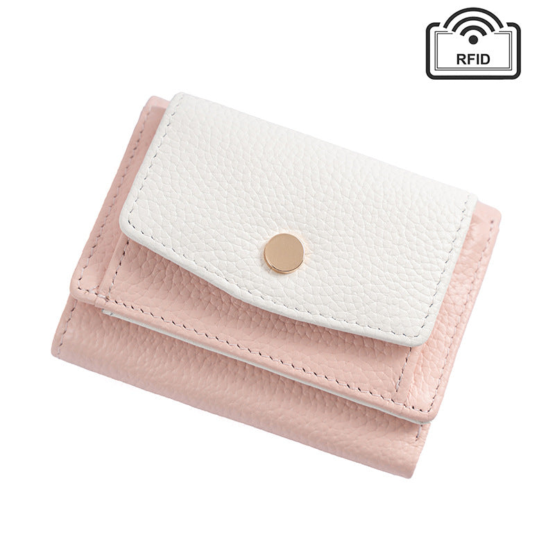 Light pink and ivory color-block tri-fold wallet
