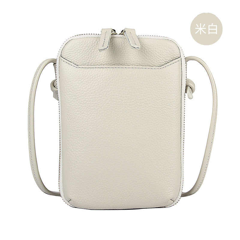 Cowhide Vertical Crossbody Phone Bag, Pebbled in Cream