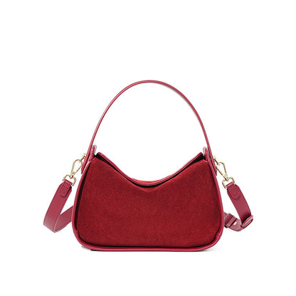 Suede-Finish Cowhide Small Plus Shoulder Bag in Red
