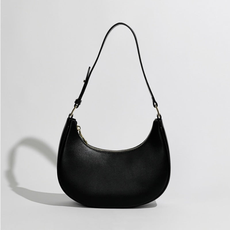 Black crescent hobo shoulder bag with gold-tone hardware