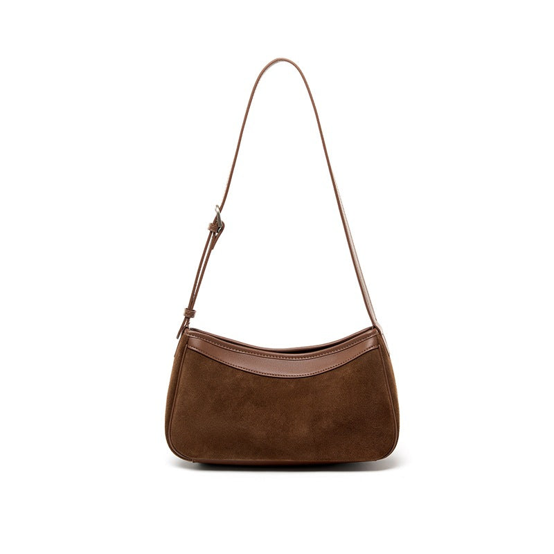 Suede and Cowhide Small Crossbody Bag in Coffee