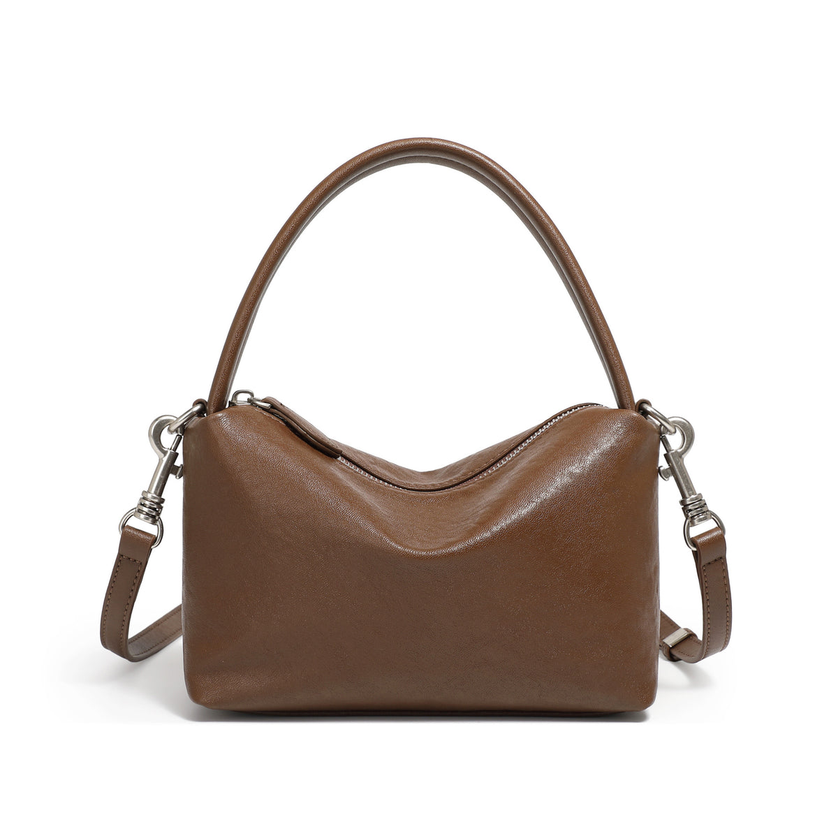 Top-Grain Cowhide Pillow Bag with Detachable Strap in Brown