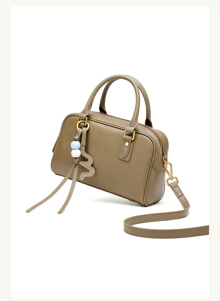Cowhide Leather Double-Handle Pillow Crossbody Bag