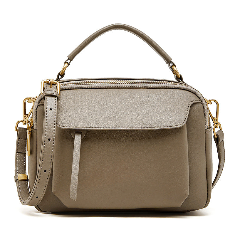 Top-Grain Cowhide Boston Crossbody Bag in Gray