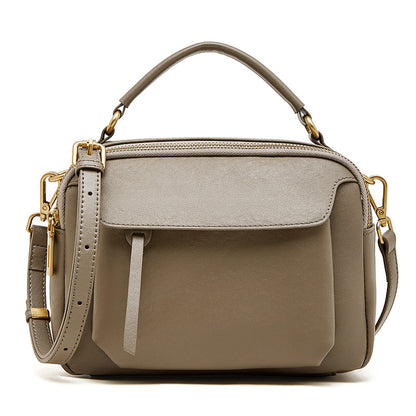 Top-Grain Cowhide Boston Crossbody Bag in Gray