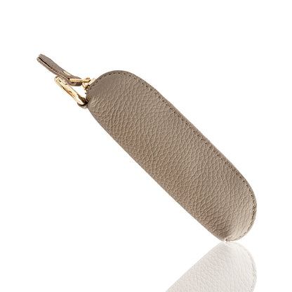 Top-Grain Cowhide Mini Zip Coin Purse with Key Clip in Grey