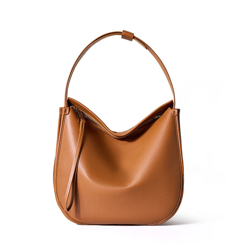 Cowhide Leather Small Plus Hobo Shoulder Bag in Brown