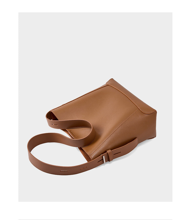 Genuine Leather Bucket Bag - Large Capacity Crossbody