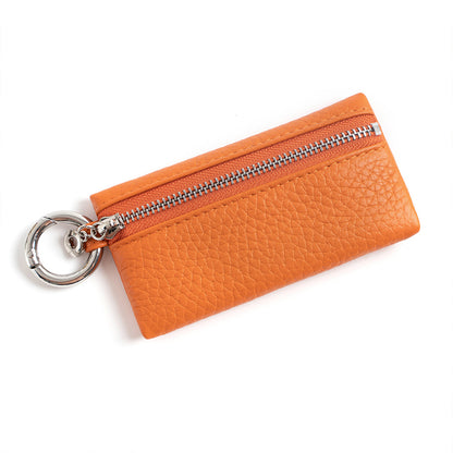 Orange leather mini key pouch with metal zip and swivel hook