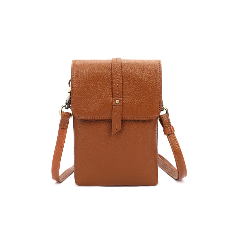 Cowhide Leather Micro Crossbody Phone Bag in Caramel