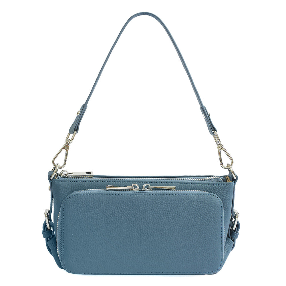 Royal blue leather crossbody bag front view