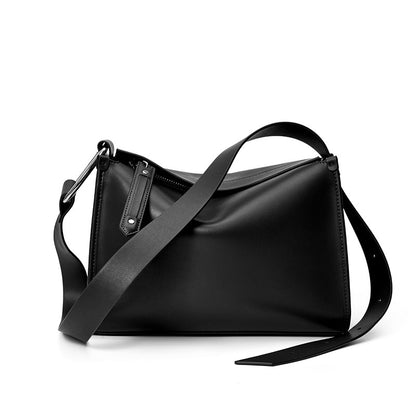 Black cowhide leather pillow crossbody bag front view
