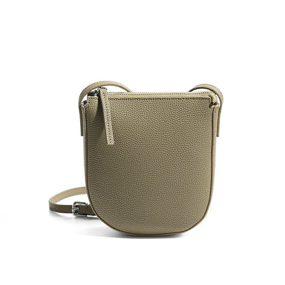 Cowhide Leather Mini Crossbody Phone Bag in Olive Green