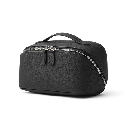 Cowhide Leather Travel Pouch with Top Handle in Classic Black