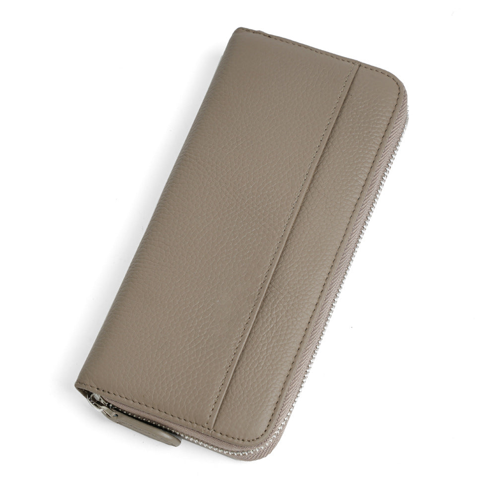 Leather Long Zip Clutch RFID Wallet in Linen Grey