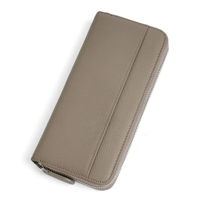Leather Long Zip Clutch RFID Wallet in Linen Grey