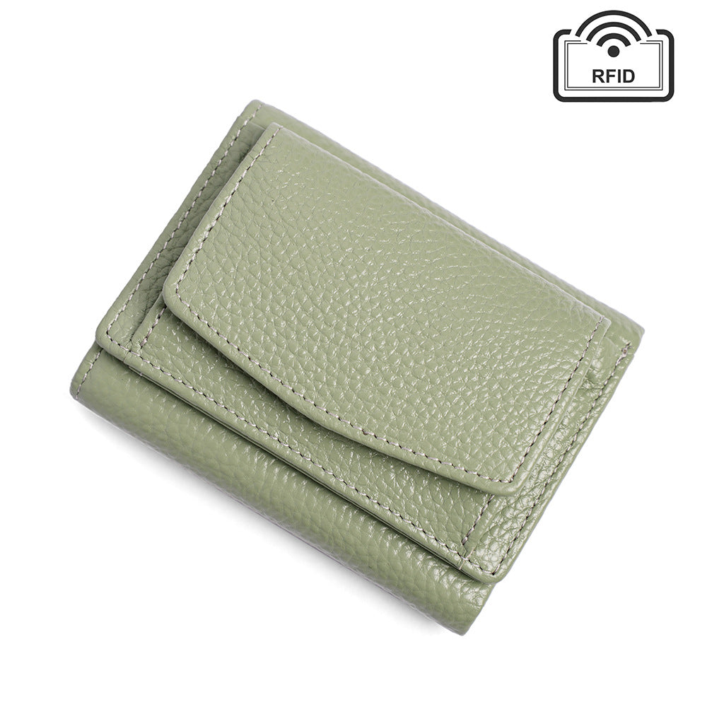 Cowhide Tri-Fold RFID-Blocking Wallet in Grass Green