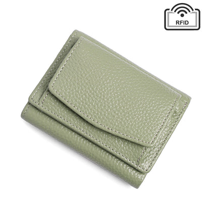 Cowhide Tri-Fold RFID-Blocking Wallet in Grass Green