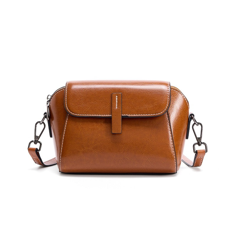 Cowhide Oil-Wax Leather Small Crossbody Bag in Caramel