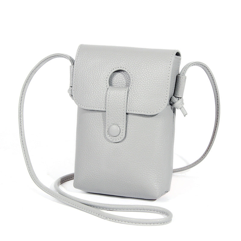 Off-white pebbled cowhide leather crossbody phone bag with magnetic snap flap