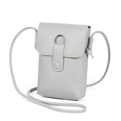 Off-white pebbled cowhide leather crossbody phone bag with magnetic snap flap