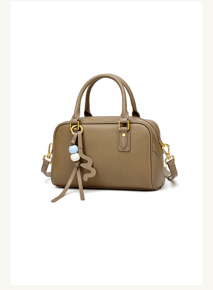 Cowhide Leather Double-Handle Pillow Crossbody Bag