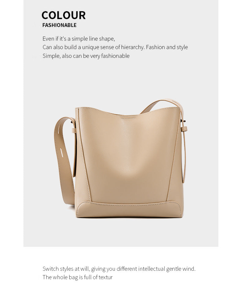 Genuine Leather Bucket Bag - Large Capacity Crossbody