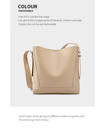 Genuine Leather Bucket Bag - Large Capacity Crossbody