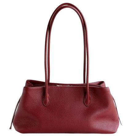 Burgundy cowhide shoulder tote front view