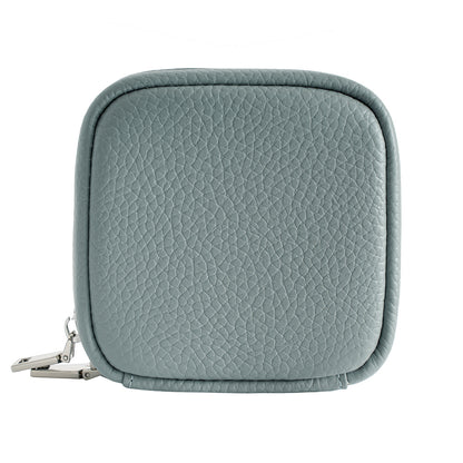 Cowhide Leather Micro Cosmetic Pouch with Zipper Closure in Light Blue