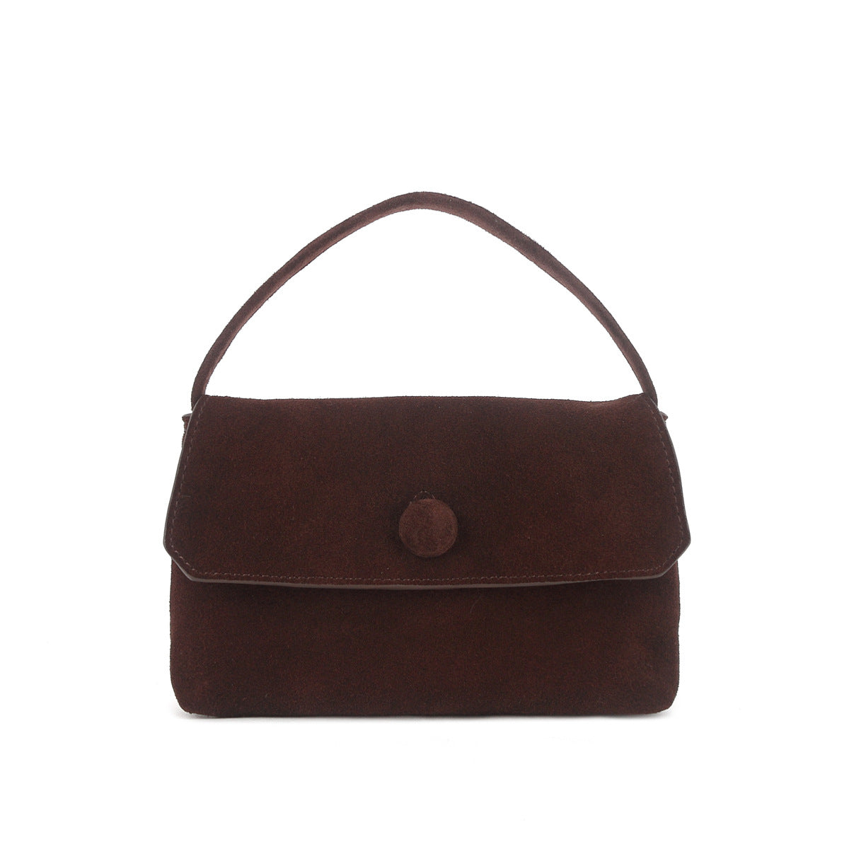 Matte coffee lambskin mini shoulder bag with button flap, front view