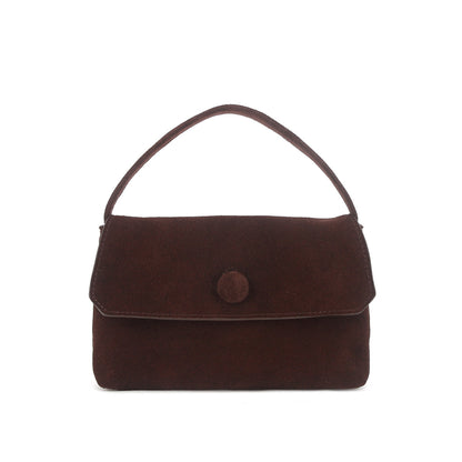 Matte coffee lambskin mini shoulder bag with button flap, front view