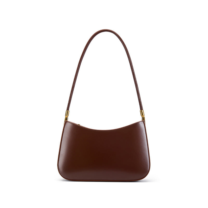 Cowhide Leather Shoulder Bag in Coffee, 25.5 x 14 x 6 cm
