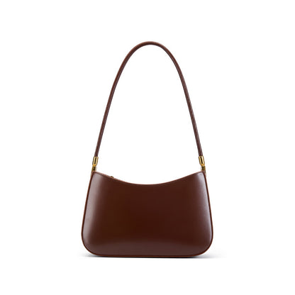 Cowhide Leather Shoulder Bag in Coffee, 25.5 x 14 x 6 cm