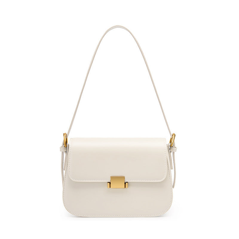 Off-white cowhide leather mini shoulder bag with gold-tone hardware, front view