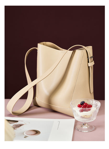 Salt Khaki bucket bag with fruit bowl on table