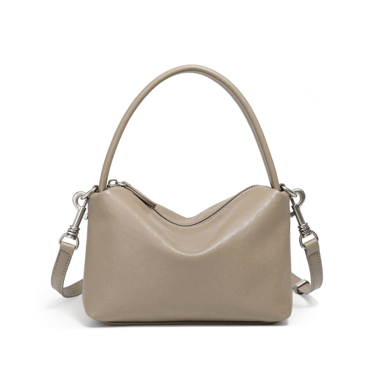 Top-Grain Cowhide Pillow Bag with Detachable Strap in Gray