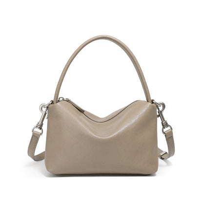 Top-Grain Cowhide Pillow Bag with Detachable Strap in Gray